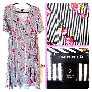 Torrid striped faux wrap dress